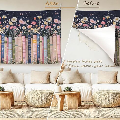LADOCK Fantasy Floral Book Wall Tapestry, Reading Nook Corner Room Decor, Cottagecore Bookish Tapestry Wall Hanging Decor for Girls Bedroom Home Library Classroom, 50x60 Inch in Kuwait