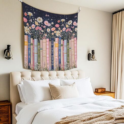 LADOCK Fantasy Floral Book Wall Tapestry, Reading Nook Corner Room Decor, Cottagecore Bookish Tapestry Wall Hanging Decor for Girls Bedroom Home Library Classroom, 50x60 Inch in Kuwait