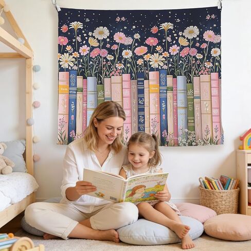 LADOCK Fantasy Floral Book Wall Tapestry, Reading Nook Corner Room Decor, Cottagecore Bookish Tapestry Wall Hanging Decor for Girls Bedroom Home Library Classroom, 50x60 Inch in Kuwait
