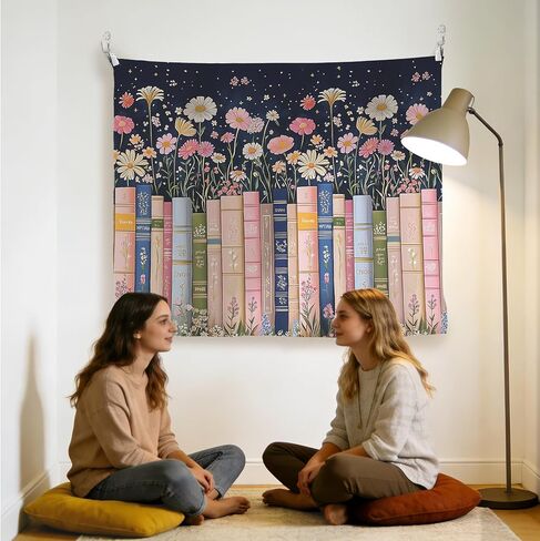 LADOCK Fantasy Floral Book Wall Tapestry, Reading Nook Corner Room Decor, Cottagecore Bookish Tapestry Wall Hanging Decor for Girls Bedroom Home Library Classroom, 50x60 Inch in Kuwait