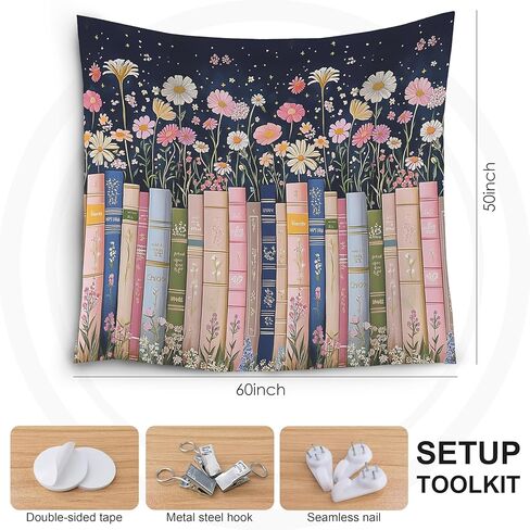 LADOCK Fantasy Floral Book Wall Tapestry, Reading Nook Corner Room Decor, Cottagecore Bookish Tapestry Wall Hanging Decor for Girls Bedroom Home Library Classroom, 50x60 Inch in Kuwait