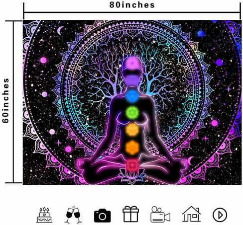 Ine Ive Blacklight Chakra Tapestry Boho Mandala Yoga Meditation Wall Tapestries 80x60Inch UV Reative Trippy Galaxy Space Spiritual Wall Blanket for Bedroom Office Home Decor in Kuwait