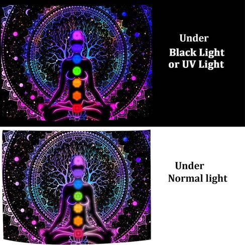 Ine Ive Blacklight Chakra Tapestry Boho Mandala Yoga Meditation Wall Tapestries 80x60Inch UV Reative Trippy Galaxy Space Spiritual Wall Blanket for Bedroom Office Home Decor in Kuwait