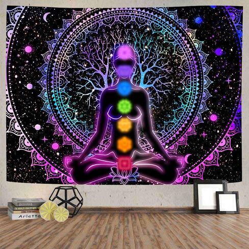 Ine Ive Blacklight Chakra Tapestry Boho Mandala Yoga Meditation Wall Tapestries 80x60Inch UV Reative Trippy Galaxy Space Spiritual Wall Blanket for Bedroom Office Home Decor in Kuwait