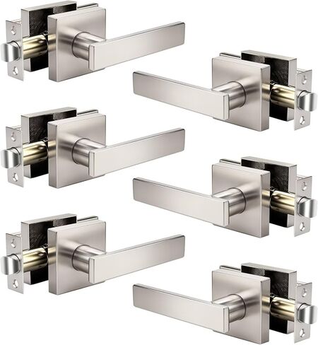 Knobonly 6 عبوات من أذرع الأبواب المربعة الداخلية، مقابض أبواب من النيكل الساتان، مقابض أبواب خزانة المدخل في الداخل، مقابض أبواب بدون مفتاح قابلة للعكس لليمين واليسار in Kuwait