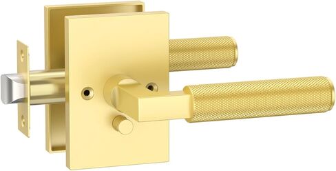 Amerdeco 4 عبوات من مقابض الأبواب الذهبية المصقولة للخصوصية، مقابض الأبواب النحاسية بالفرشاة الداخلية، رافعة باب ذهبية مخرشة، غرفة نوم شديدة التحمل وحمام مع قفل، بدون مفتاح قابل للعكس للجانب الأيمن والأيسر in Kuwait