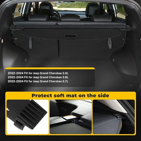 OCPTY Rear Trunk Cargo Cover 3 Rows Seaters 2022-2024 Fit for Jeep Grand Cherokee 2.0L Tonneau Security Cover in Saudi Arabia