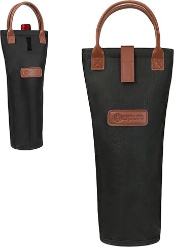 حقيبة حمل زجاجة واحدة من opux، حقيبة تبريد النبيذ المعزولة للسفر هدية على الشاطئ، حقيبة حمل مبطنة حرارية قابلة للحمل للنساء والرجال، باللون الأسود in Kuwait