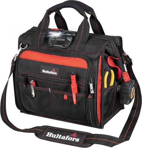 Hultafors Work Gear HTL573 Lighted Technician's Tool Bag, 55 Pockets, Heavy Duty Ballistic Polyester Tool Carrier, Adjustable Swivel Light, Large Center Compartment in Kuwait