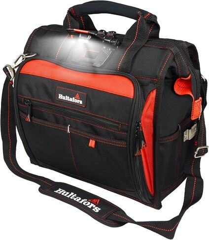 Hultafors Work Gear HTL573 Lighted Technician's Tool Bag, 55 Pockets, Heavy Duty Ballistic Polyester Tool Carrier, Adjustable Swivel Light, Large Center Compartment in Kuwait