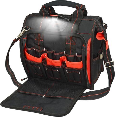 Hultafors Work Gear HTL573 Lighted Technician's Tool Bag, 55 Pockets, Heavy Duty Ballistic Polyester Tool Carrier, Adjustable Swivel Light, Large Center Compartment in Kuwait