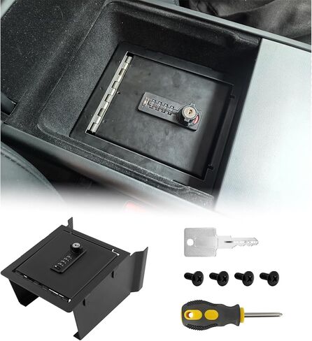 منظم آمن لوحدة التحكم المركزية متوافق مع 2025 2026 Tesla Model Y Juniper & Model 3 Highland Armrest Lock Box ملحقات السيارة الآمنة مع قفل مكون من 4 أرقام مع مفتاح استرداد كلمة المرور in Kuwait