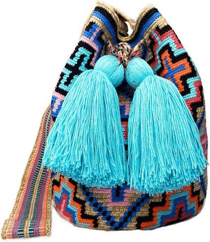 WAYUU bag mochila for women, LARGE COLORFUL original bolsa tejida colombiana authentic crochet pattern Gift from Colombia in Saudi Arabia