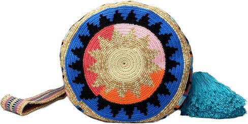 WAYUU bag mochila for women, LARGE COLORFUL original bolsa tejida colombiana authentic crochet pattern Gift from Colombia in Saudi Arabia