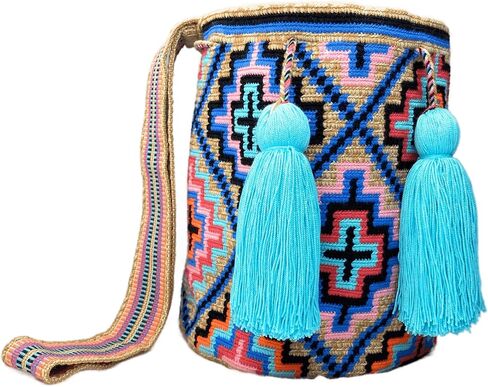 WAYUU bag mochila for women, LARGE COLORFUL original bolsa tejida colombiana authentic crochet pattern Gift from Colombia in Saudi Arabia