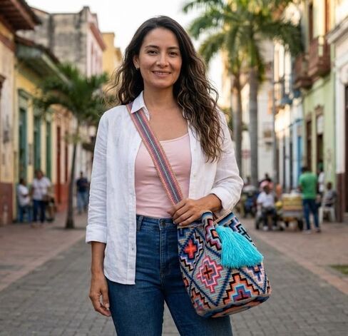 WAYUU bag mochila for women, LARGE COLORFUL original bolsa tejida colombiana authentic crochet pattern Gift from Colombia in Saudi Arabia