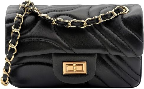 Quilted Leather Crossbody Bags for Women,Small Soft Lambskin Wavy Adjustable Double Chain Strap Shoulder Bag | Quilted, Leather, Soft, Lambskin, Adjustable, Double Chain Strap ﻿ in Saudi Arabia