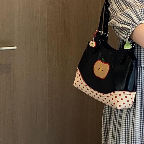 حقائب يد سوداء منقطة للنساء حقيبة كتف أبل غريبة الأطوار محفظة غير تقليدية من Twee إكسسوارات Kawaii 2000s in Kuwait