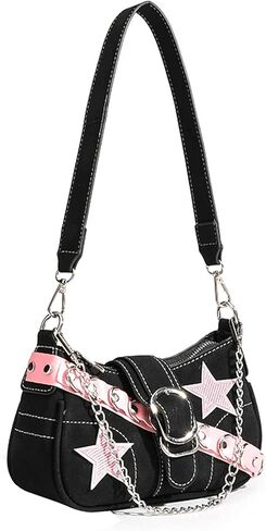 Y2k Bag Grunge Black and Pink Hand Bag Star Pattern Y2k Accessories Women Vintage Bag in Saudi Arabia