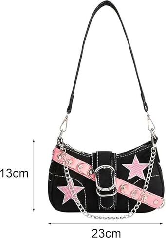 Y2k Bag Grunge Black and Pink Hand Bag Star Pattern Y2k Accessories Women Vintage Bag in Saudi Arabia