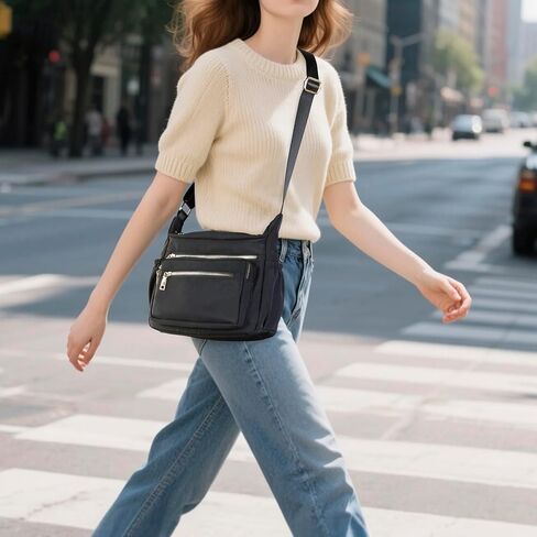 حقائب طويلة تمر بالجسم من النايلون للنساء وحقائب كتف للسفر والعمل باللون الأسود in Kuwait