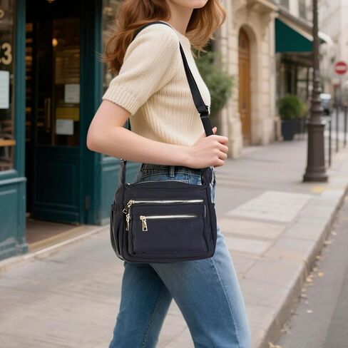 حقائب طويلة تمر بالجسم من النايلون للنساء وحقائب كتف للسفر والعمل باللون الأسود in Kuwait