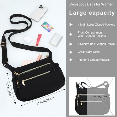 حقائب طويلة تمر بالجسم من النايلون للنساء وحقائب كتف للسفر والعمل باللون الأسود in Kuwait