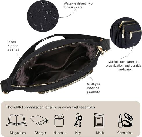 حقائب طويلة تمر بالجسم من النايلون للنساء وحقائب كتف للسفر والعمل باللون الأسود in Kuwait