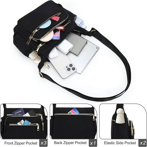 حقائب طويلة تمر بالجسم من النايلون للنساء وحقائب كتف للسفر والعمل باللون الأسود in Kuwait