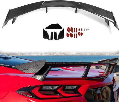 جناح مصد الشفاه الأمامي متوافق مع Chevy Corvette C8 2020-2025، Corvette C8 Stingray Z51 Front Splitter Air Dams Chin Spoiler Auto Parts استبدال الملحقات (أسود لامع) in Kuwait