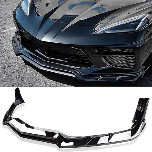 جناح مصد الشفاه الأمامي متوافق مع Chevy Corvette C8 2020-2025، Corvette C8 Stingray Z51 Front Splitter Air Dams Chin Spoiler Auto Parts استبدال الملحقات (أسود لامع) in Saudi Arabia