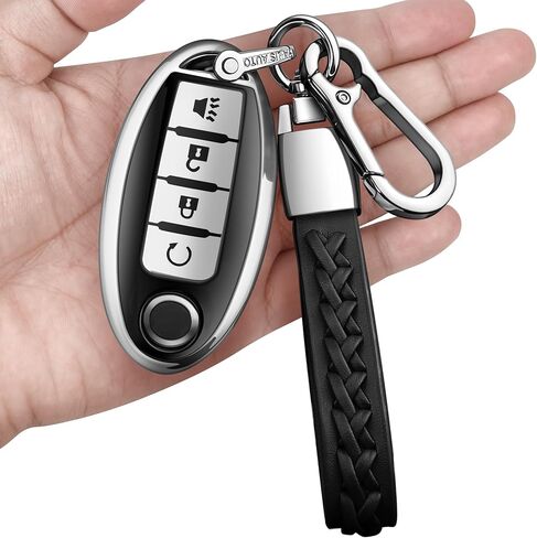 غطاء Autophone لمفتاح Nissan Key Fob مع سلسلة مفاتيح جلدية ناعمة من مادة TPU لحماية المفاتيح لمفتاح Altima Sentra Rogue Pathfinder Murano Armada Maxima Versa الذكي (أحمر، 5 أزرار) in Kuwait