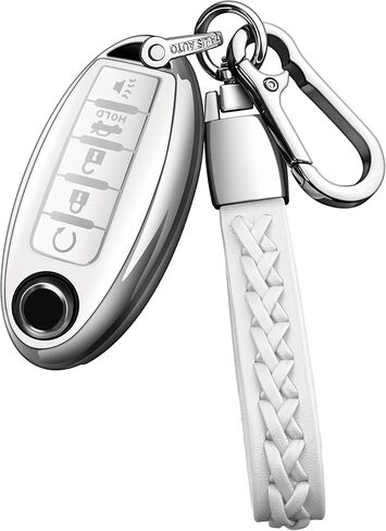 غطاء Autophone لمفتاح Nissan Key Fob مع سلسلة مفاتيح جلدية ناعمة من مادة TPU لحماية المفاتيح لمفتاح Altima Sentra Rogue Pathfinder Murano Armada Maxima Versa الذكي (أحمر، 5 أزرار) in Kuwait