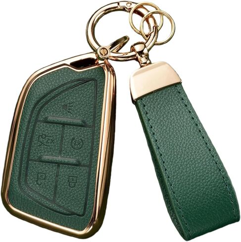 Key Fob Cover Compatible with Cadillac Escalade CT4 CT5 CT6 XTS XT4 XT5 ATS, Upper Leather + Soft TPU Key Cover Case with Keychain (6-Buttons, Rose Gold) in Saudi Arabia