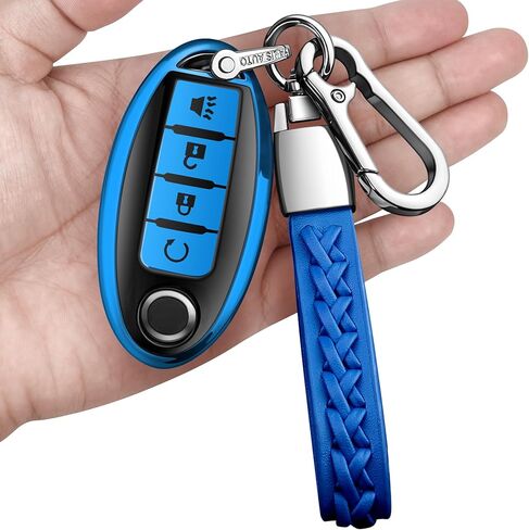 غطاء Autophone لمفتاح Nissan Key Fob مع سلسلة مفاتيح جلدية ناعمة من مادة TPU لحماية المفاتيح لمفتاح Altima Sentra Rogue Pathfinder Murano Armada Maxima Versa الذكي (أحمر، 5 أزرار) in Kuwait