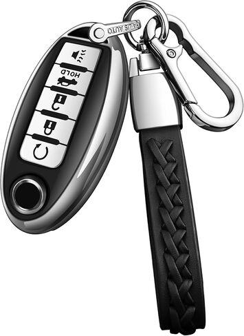 غطاء Autophone لمفتاح Nissan Key Fob مع سلسلة مفاتيح جلدية ناعمة من مادة TPU لحماية المفاتيح لمفتاح Altima Sentra Rogue Pathfinder Murano Armada Maxima Versa الذكي (أحمر، 5 أزرار) in Kuwait