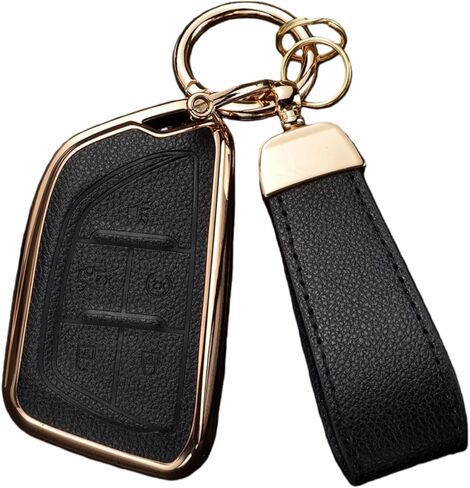 Key Fob Cover Compatible with Cadillac Escalade CT4 CT5 CT6 XTS XT4 XT5 ATS, Upper Leather + Soft TPU Key Cover Case with Keychain (6-Buttons, Rose Gold) in Saudi Arabia