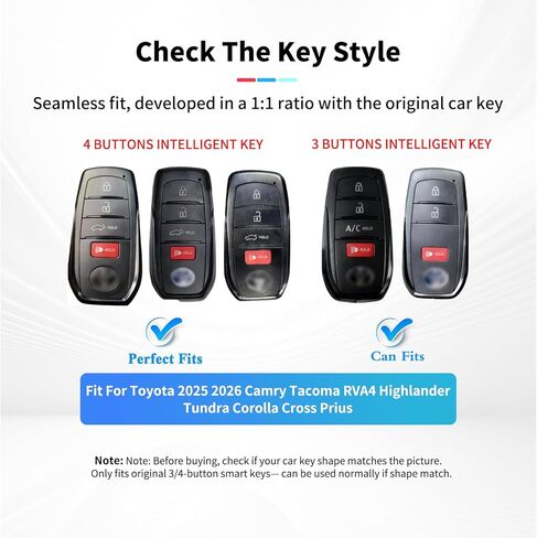 لغطاء Toyota Key Fob، متوافق مع 2025 2026 Camry Tacoma RVA4 Highlander Tundra Corolla Cross Prius Key Fob Case، غلاف معدني من سبائك الزنك مع واقي مفتاح سيليكون ناعم in Kuwait