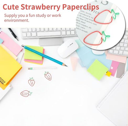 20PCS Cute Paper Clips, Strawberry Shaped Paper Clips Fruit Shaped Paperclips Fun Strawberry Paperclips for Office School Stationery Document in Saudi Arabia