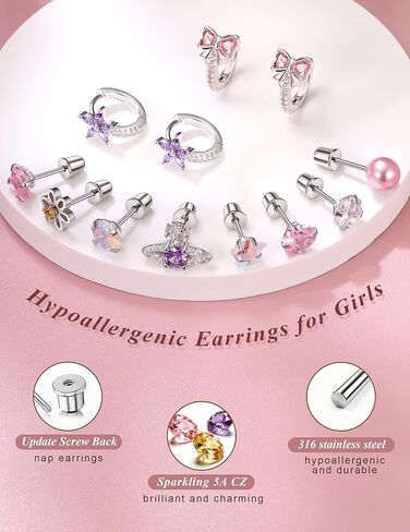 أقراط خلفية من الفولاذ المقاوم للصدأ الجراحية، مجوهرات مضادة للحساسية للأطفال الصغار والبنات والأذنين الحساسة in Kuwait