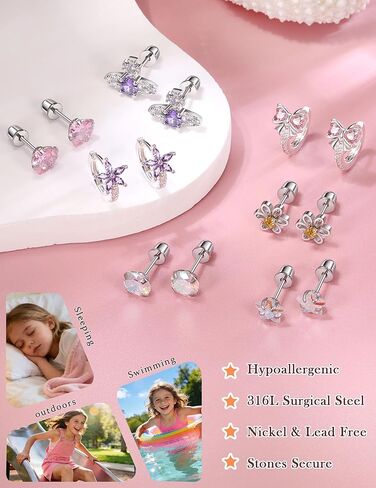 أقراط خلفية من الفولاذ المقاوم للصدأ الجراحية، مجوهرات مضادة للحساسية للأطفال الصغار والبنات والأذنين الحساسة in Kuwait