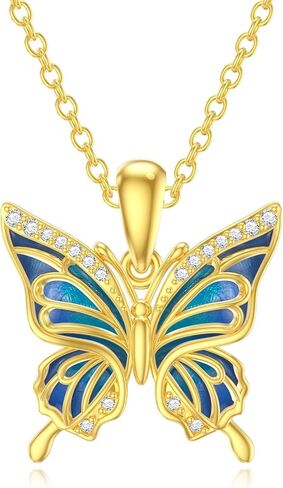 الصلبة 14K الذهب فراشة قلادة للنساء، الذهب الأصفر تحلق فراشة قلادة قلادة مجوهرات هدايا عيد الميلاد لأمها، 16 + 2 بوصة in Kuwait