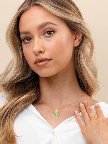 الصلبة 14K الذهب فراشة قلادة للنساء، الذهب الأصفر تحلق فراشة قلادة قلادة مجوهرات هدايا عيد الميلاد لأمها، 16 + 2 بوصة in Kuwait