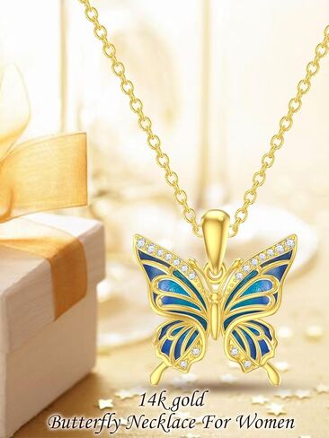الصلبة 14K الذهب فراشة قلادة للنساء، الذهب الأصفر تحلق فراشة قلادة قلادة مجوهرات هدايا عيد الميلاد لأمها، 16 + 2 بوصة in Kuwait
