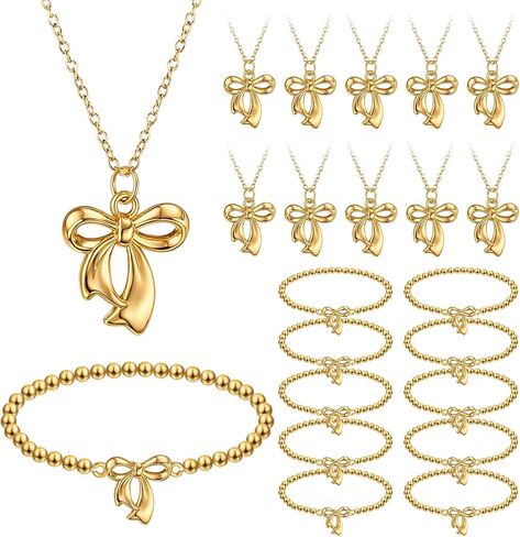 10 مجموعة من قلادة القوس الذهبي وسوار الهدايا السائبة من الذهب القوس هدايا الحفلات Coquette تمتد Bowknot سوار وقلادة مجوهرات مع حقيبة الأورجانزا للمعلم عيد ميلاد الطفل دش المرأة يوم حفلة لصالح in Kuwait