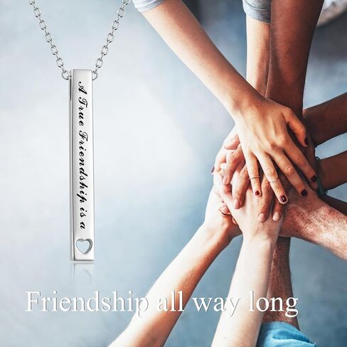 Best Friend Necklace for Women Silver A True Friendship is a Journey Without an end Bar Necklace Bestie Pendant with 18+2 Inches Chain Friendship Jewelry Gifts for Birthday Christmas Graduation in Kuwait