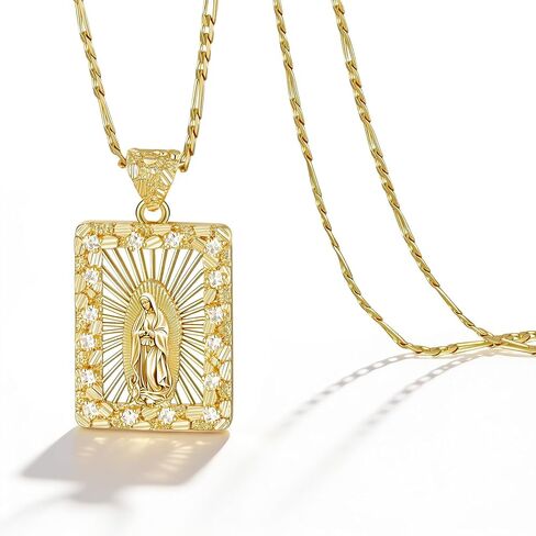 Women's Gold Virgin Mary Necklace - 14k Gold Plated Virgen de Guadalupe Pendant Necklaces,Non Tarnish Golden Miraculous Medal Catholic Jewelry,Religious Faith Confirmation Amulet Protection Gift in Kuwait