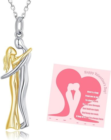 Hug Couple Necklace - Sterling Silver Couple Hug Pendant Necklace for Women (Silver & 18K Gold) in Kuwait