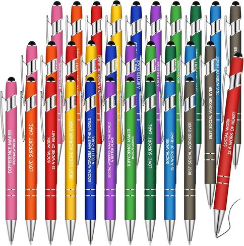 Ceenna 30 Pcs Social Work Month Pens Kit with Stylus Tip & Inspirational Quotes Social Worker Appreciation Gifts Set Society Contributions Colorful Ballpoints for Volunteers Staff Gifts in Saudi Arabia
