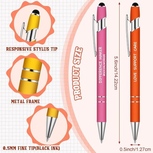 Ceenna 30 Pcs Social Work Month Pens Kit with Stylus Tip & Inspirational Quotes Social Worker Appreciation Gifts Set Society Contributions Colorful Ballpoints for Volunteers Staff Gifts in Saudi Arabia